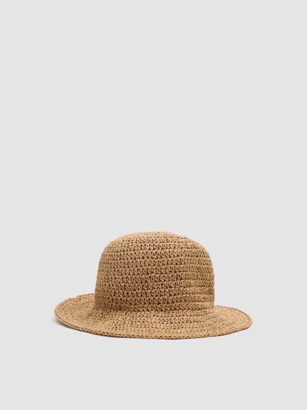 Jute bucket hat brown 45º front view