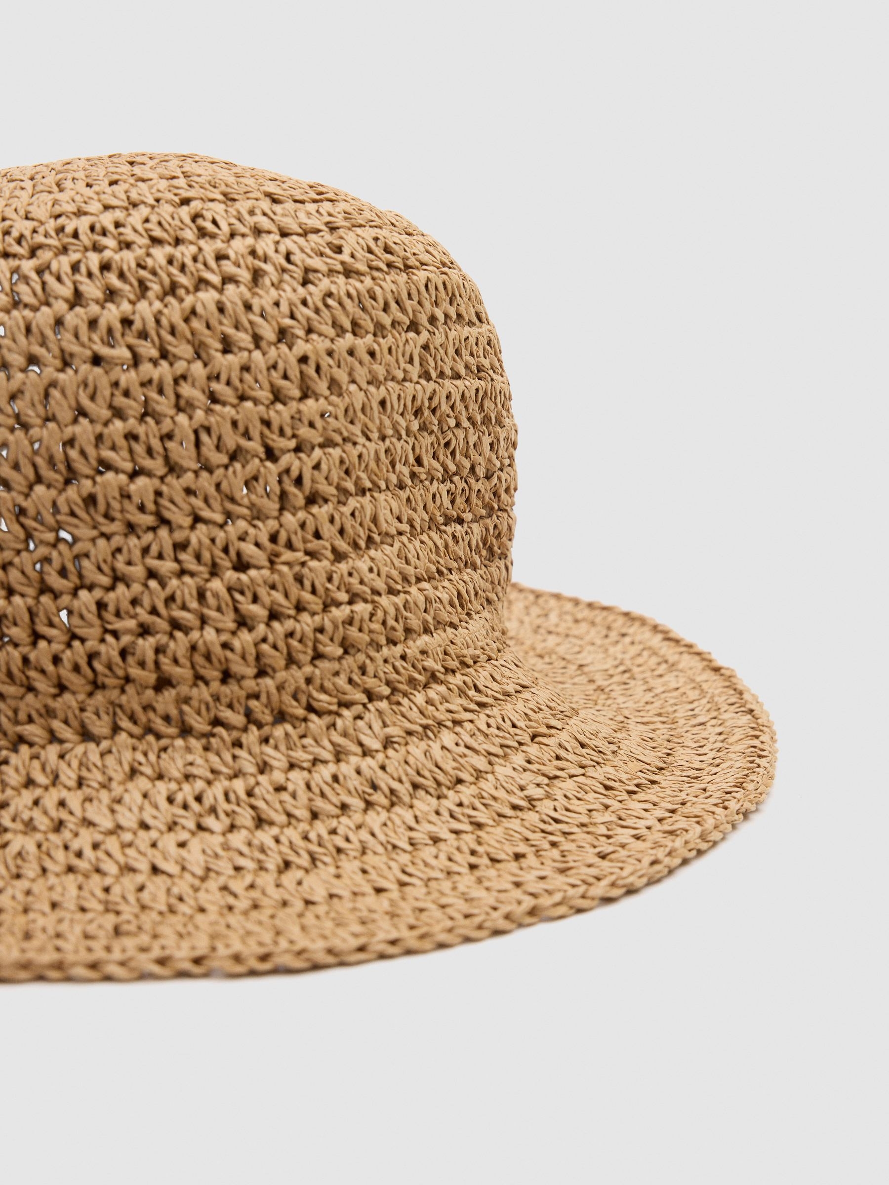 Gorro bucket de yute marrón vista lateral frontal 45º