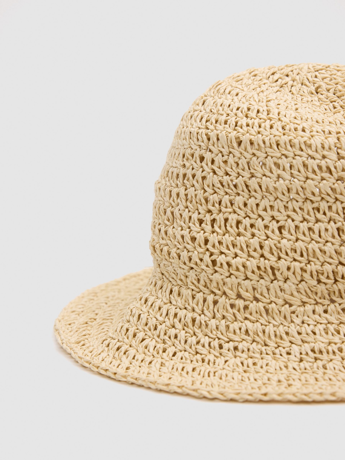 Gorro bucket de yute beige vista lateral trasera 45º