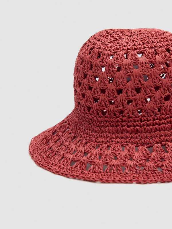 Jute bucket hat brick red 45º back view
