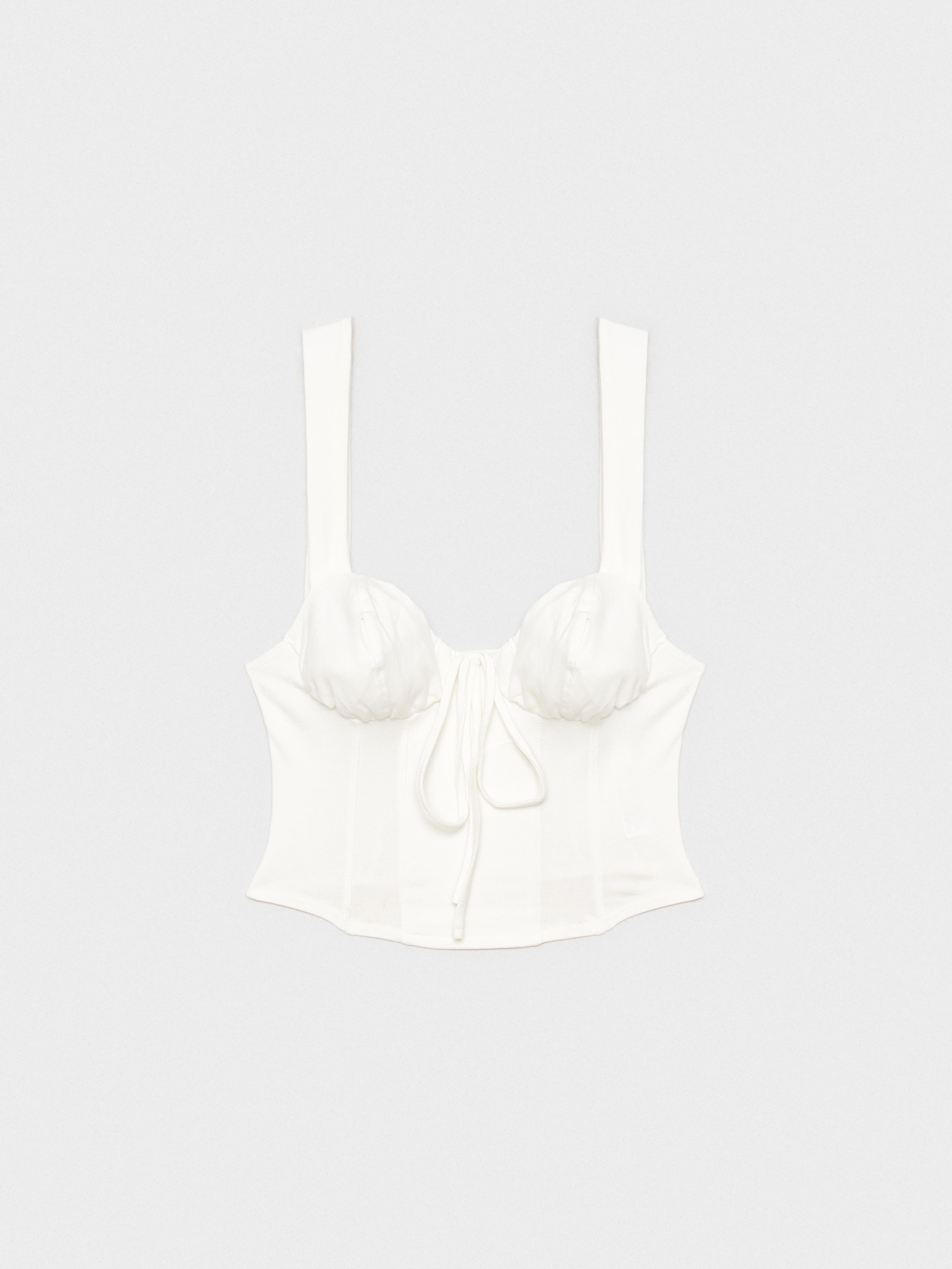 Crop top corsé tirante ancho blanco roto vista media frontal