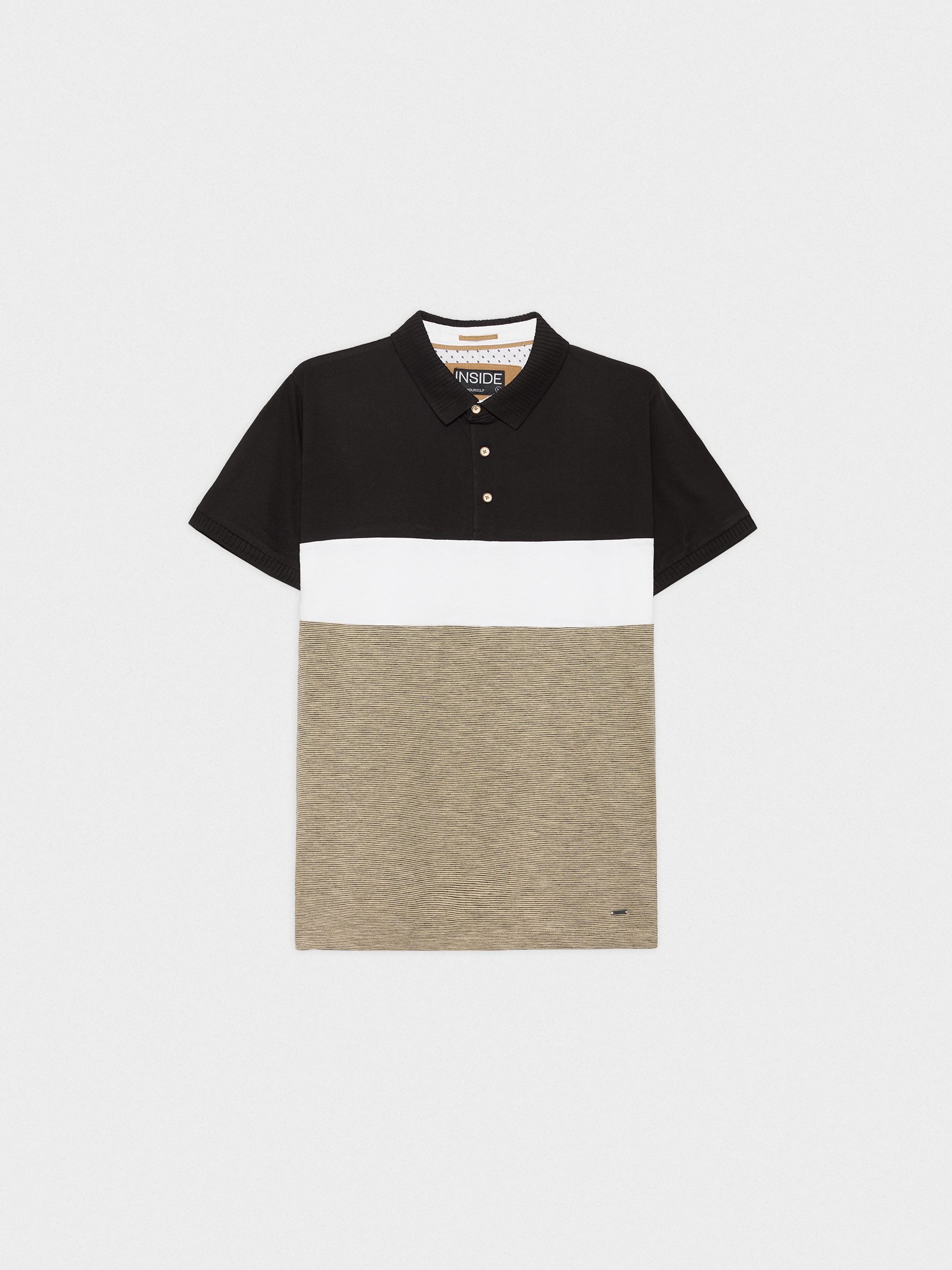 Polo color block de rayas beige vista media frontal