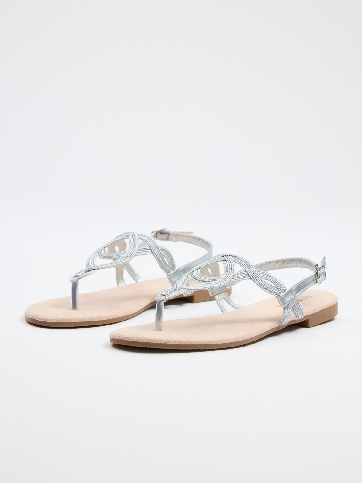 Glitter toe sandal silver 45º front view