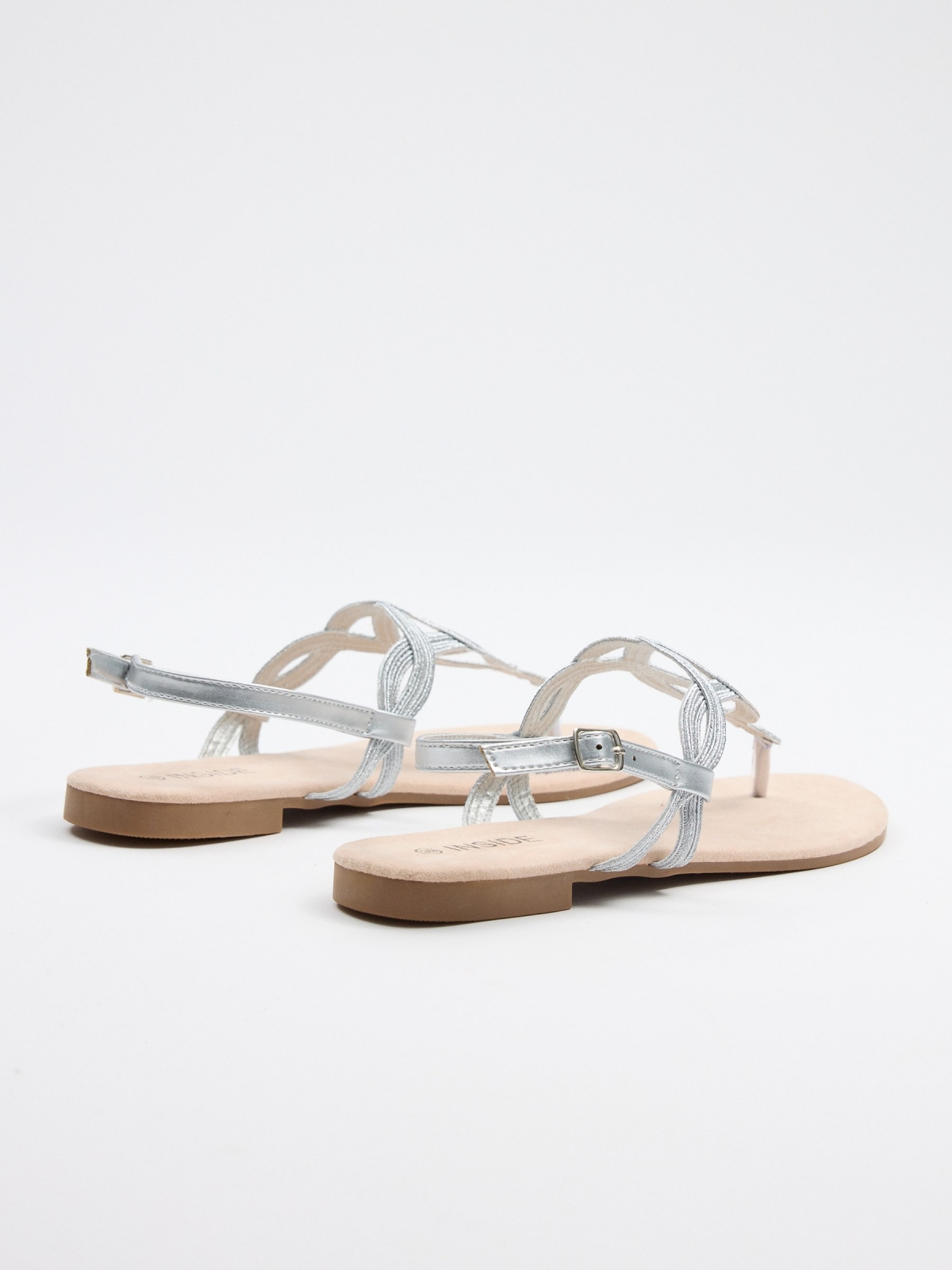 Glitter toe sandal silver 45º back view