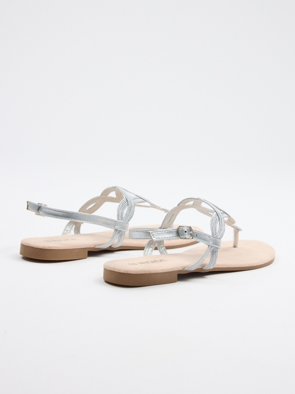 Glitter toe sandal silver 45º back view