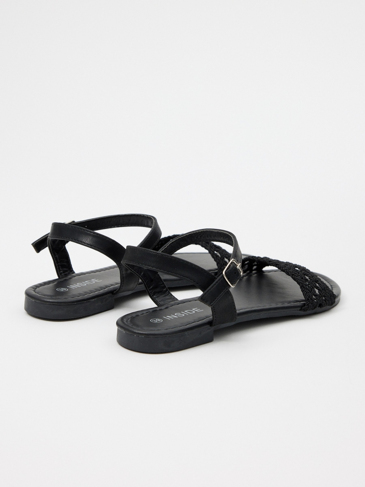 Braided knitted sandal black 45º back view