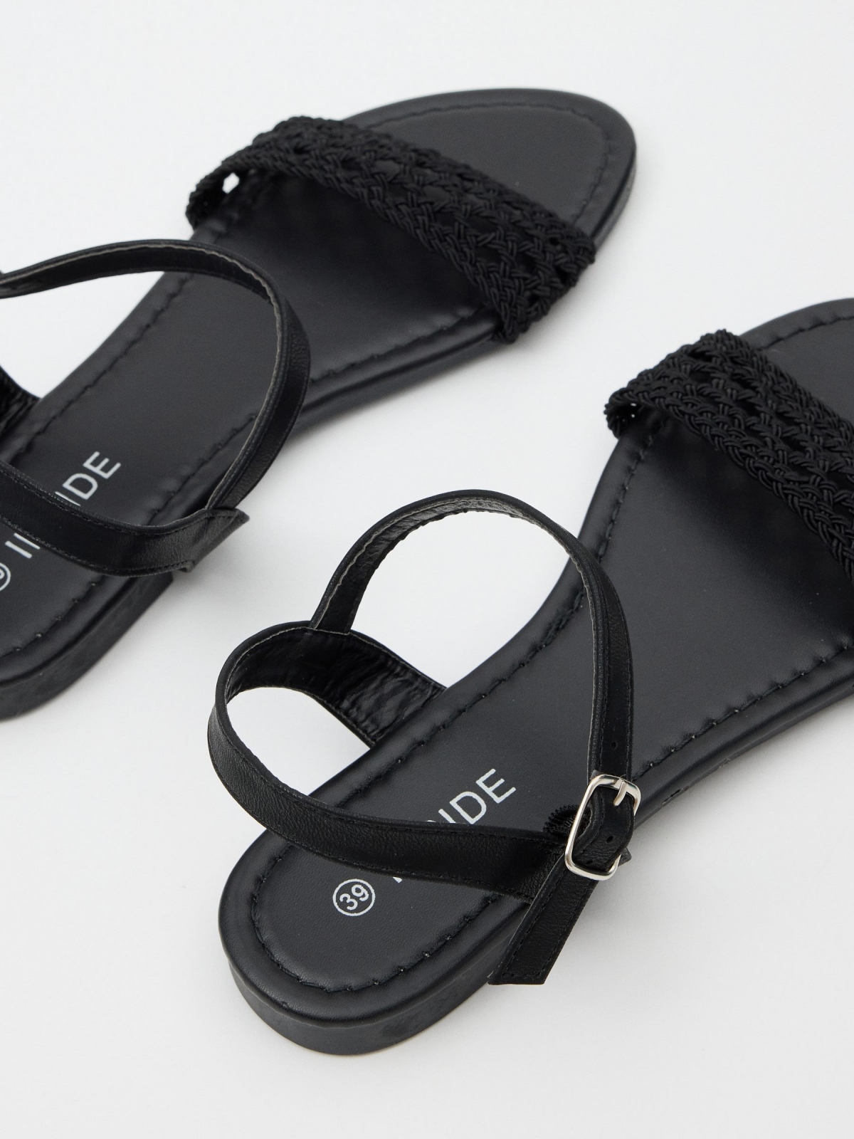 Braided knitted sandal black detail view