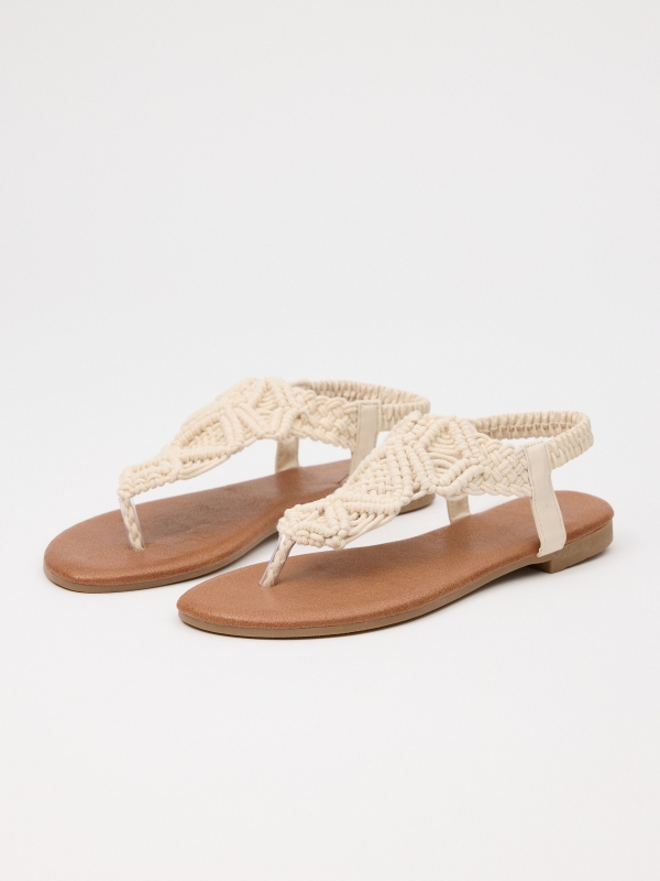 Sandálias Macramé off white vista frontal 45º