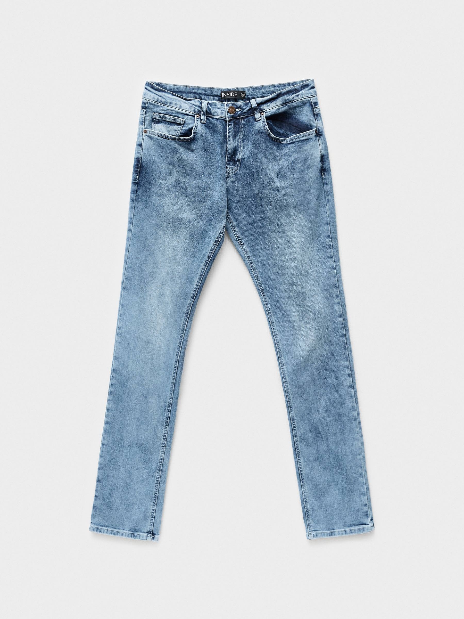 Jeans slim rasgados azuis azul vista geral frontal