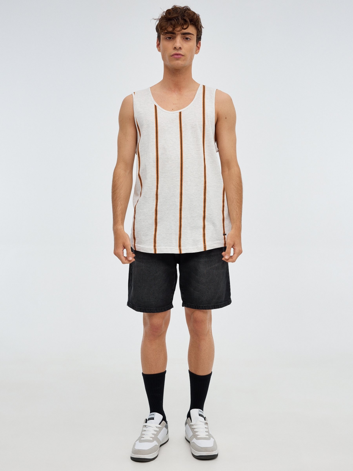 Striped sleeveless T-shirt grey general front view