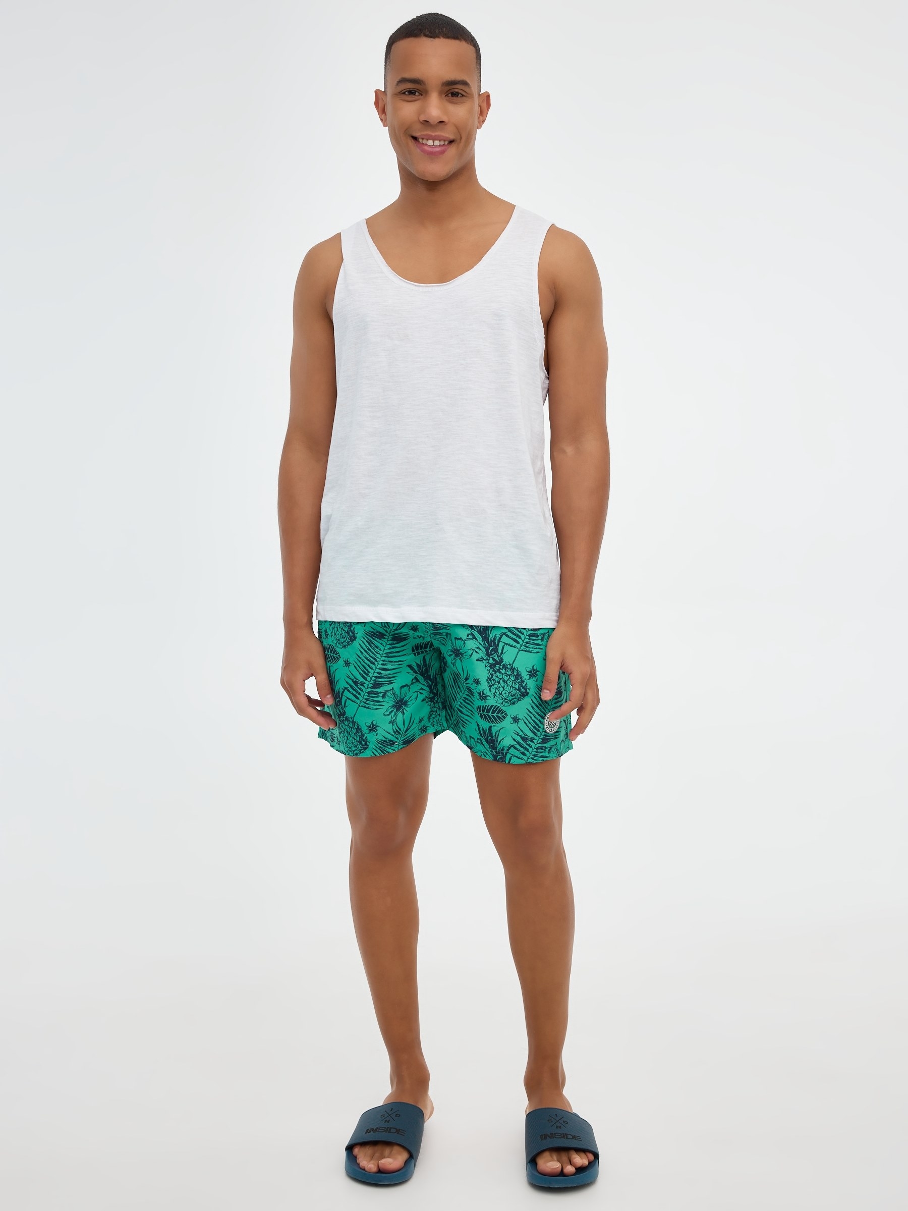 Pineapple print swimsuit green middle front view