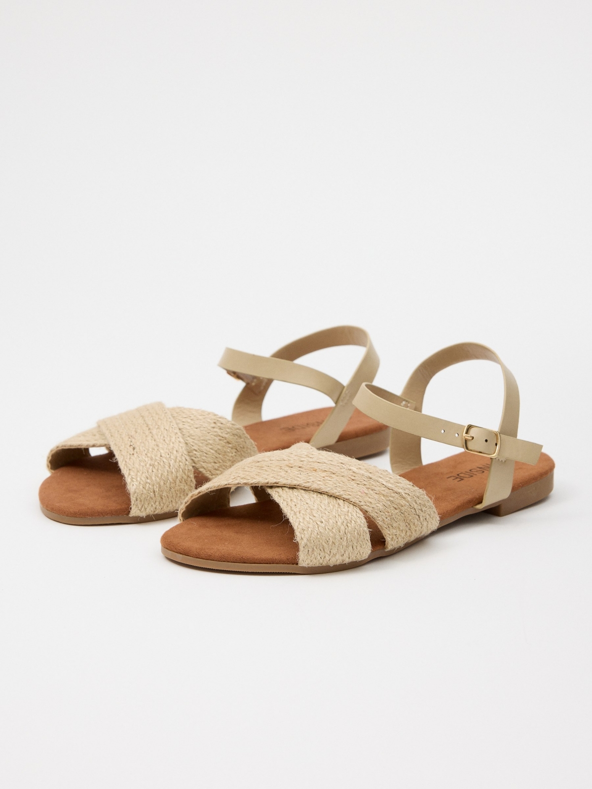 Natural jute crossed sandal sand 45º front view