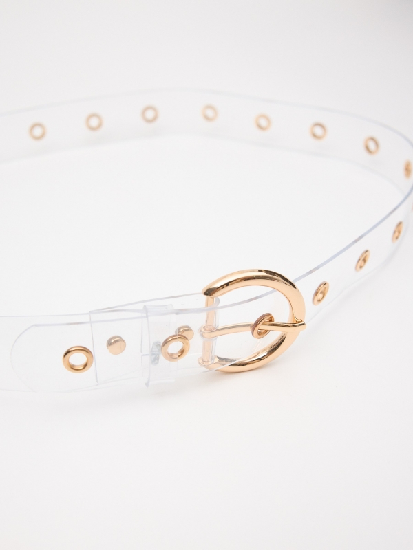 Cinturón de vinilo marrón vista detalle