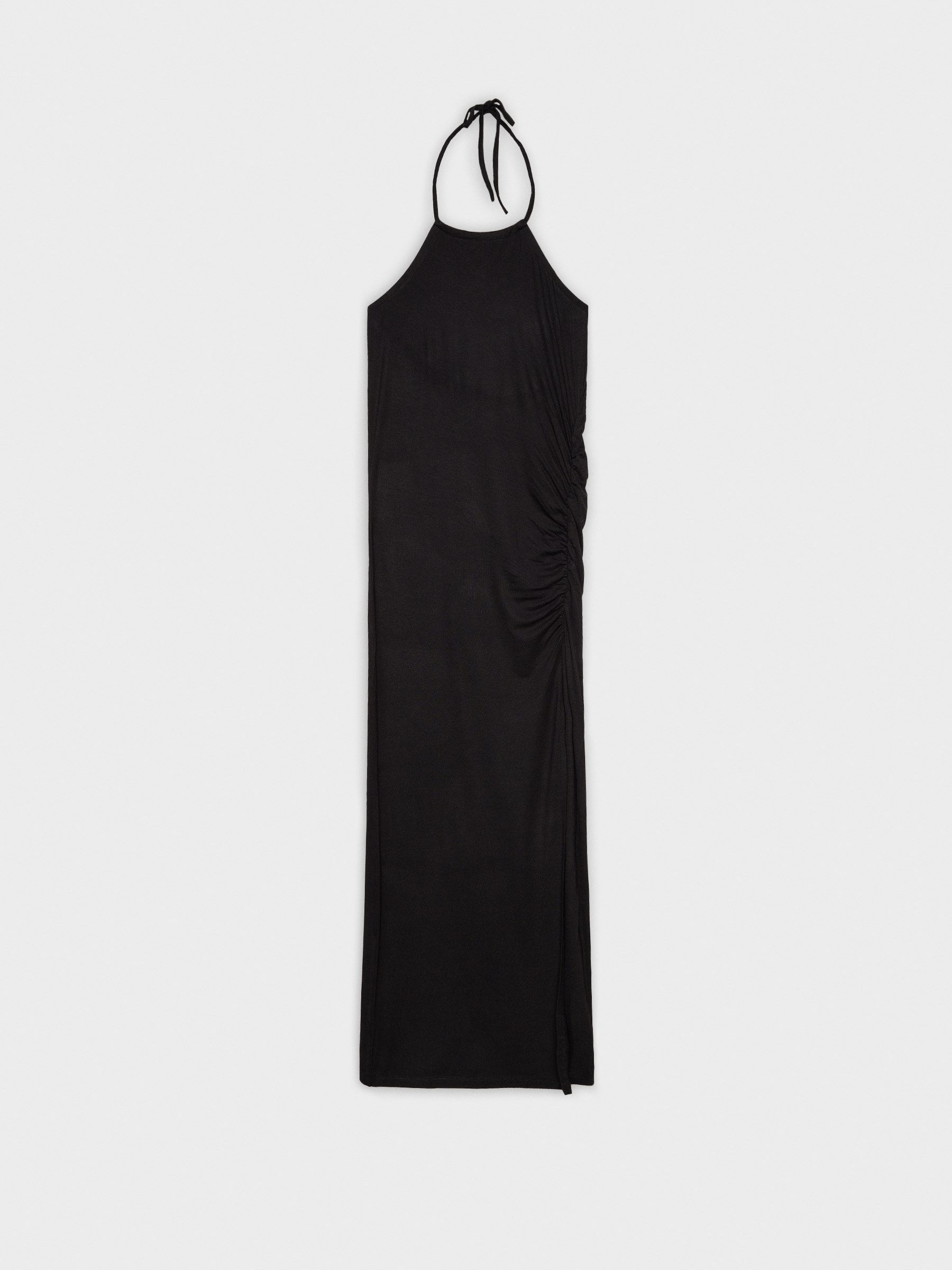 Vestido midi halter con abertura negro vista media frontal