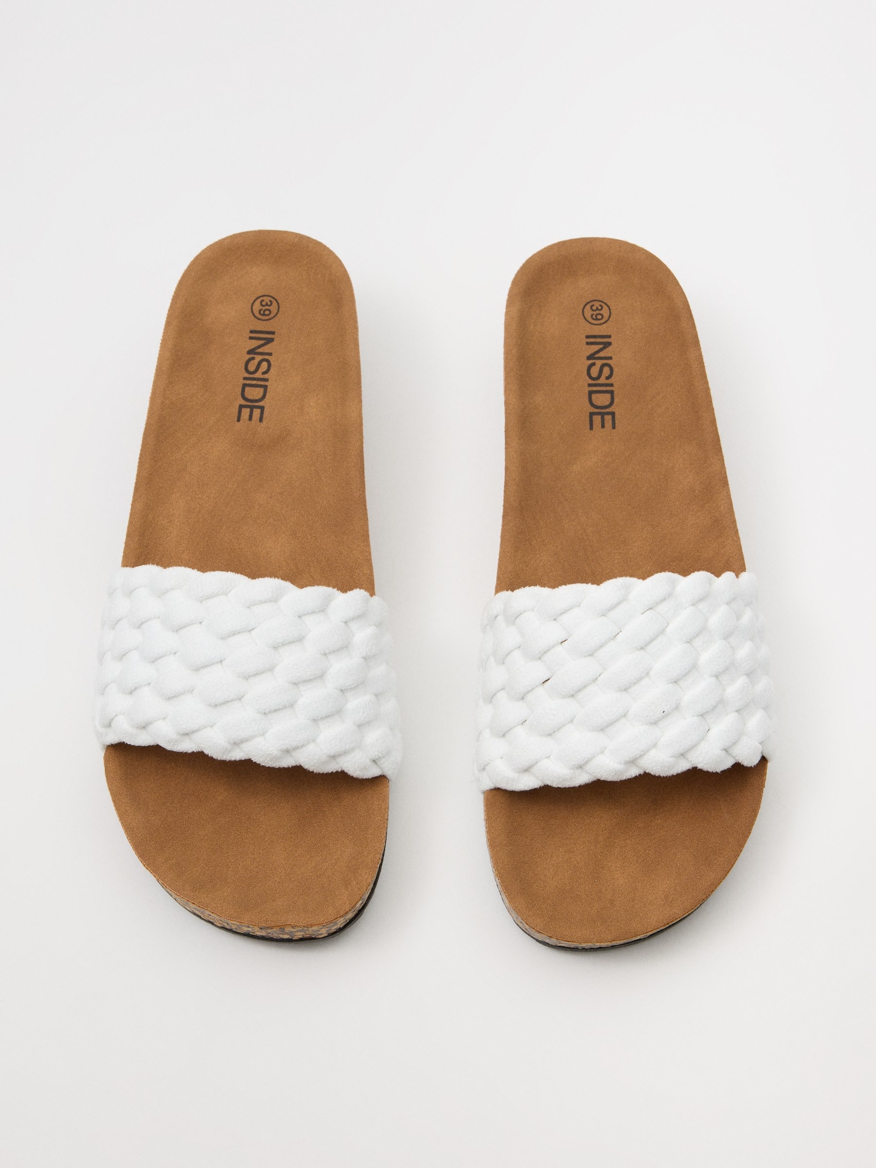 Cuña zuecos pala trenzada blanco