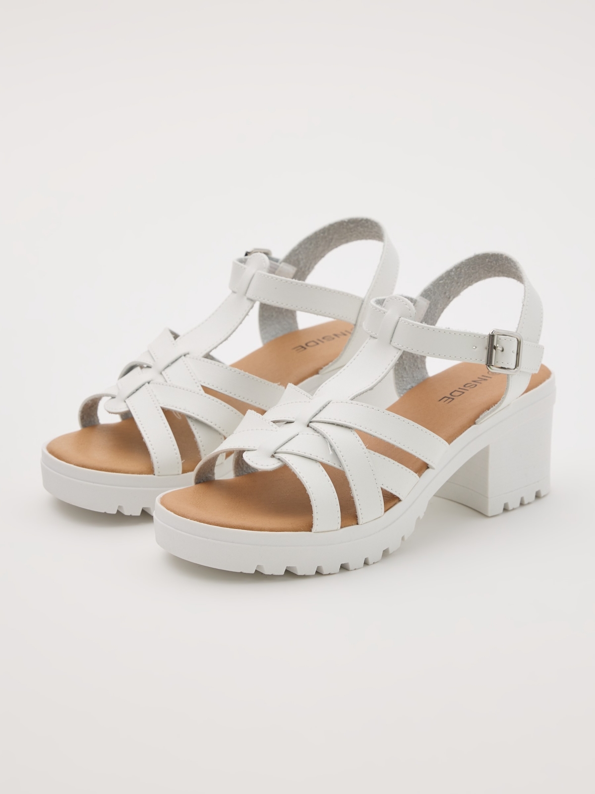 Platform sandal with straps white 45º front view