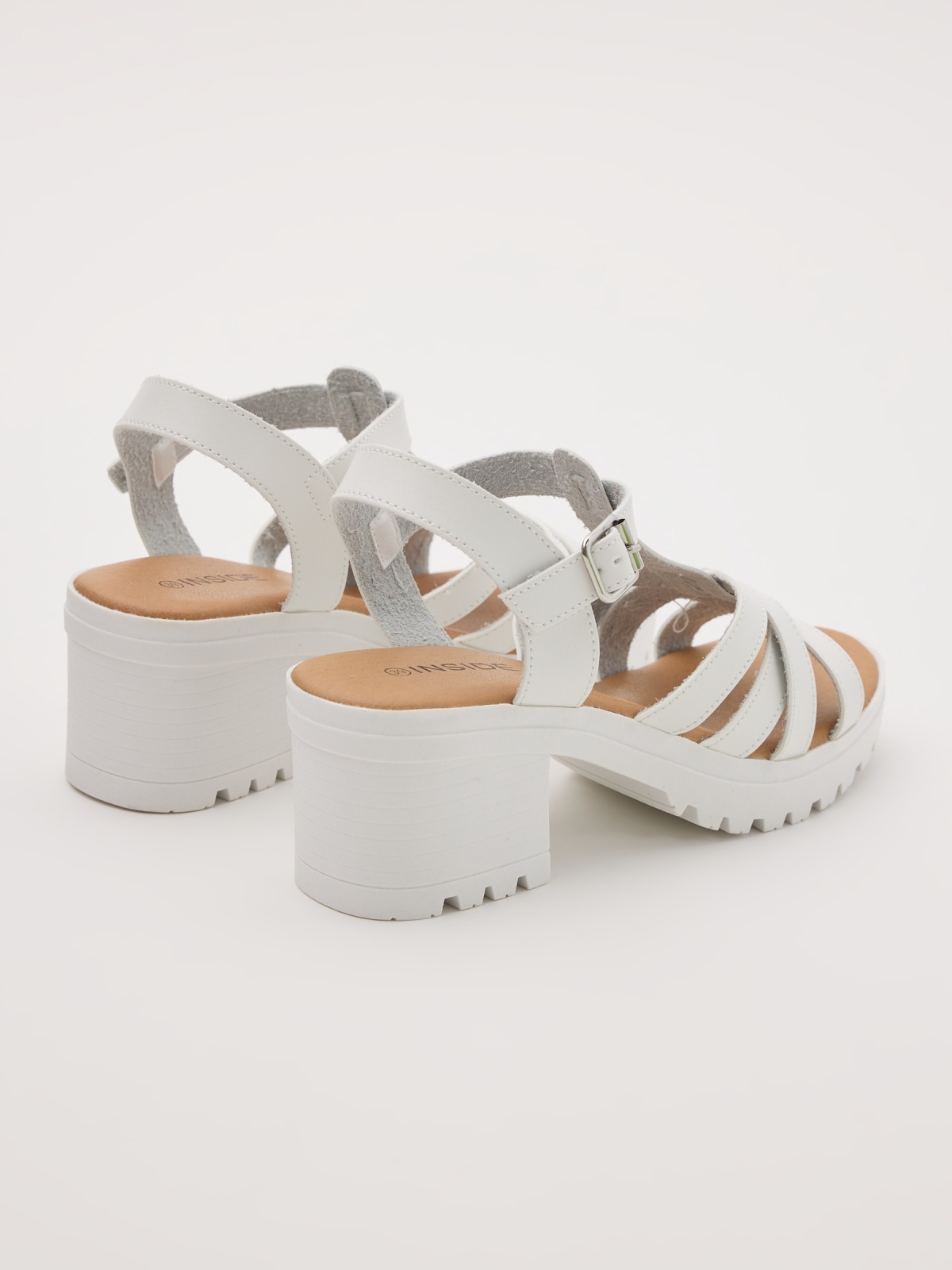 Platform sandal with straps white 45º back view