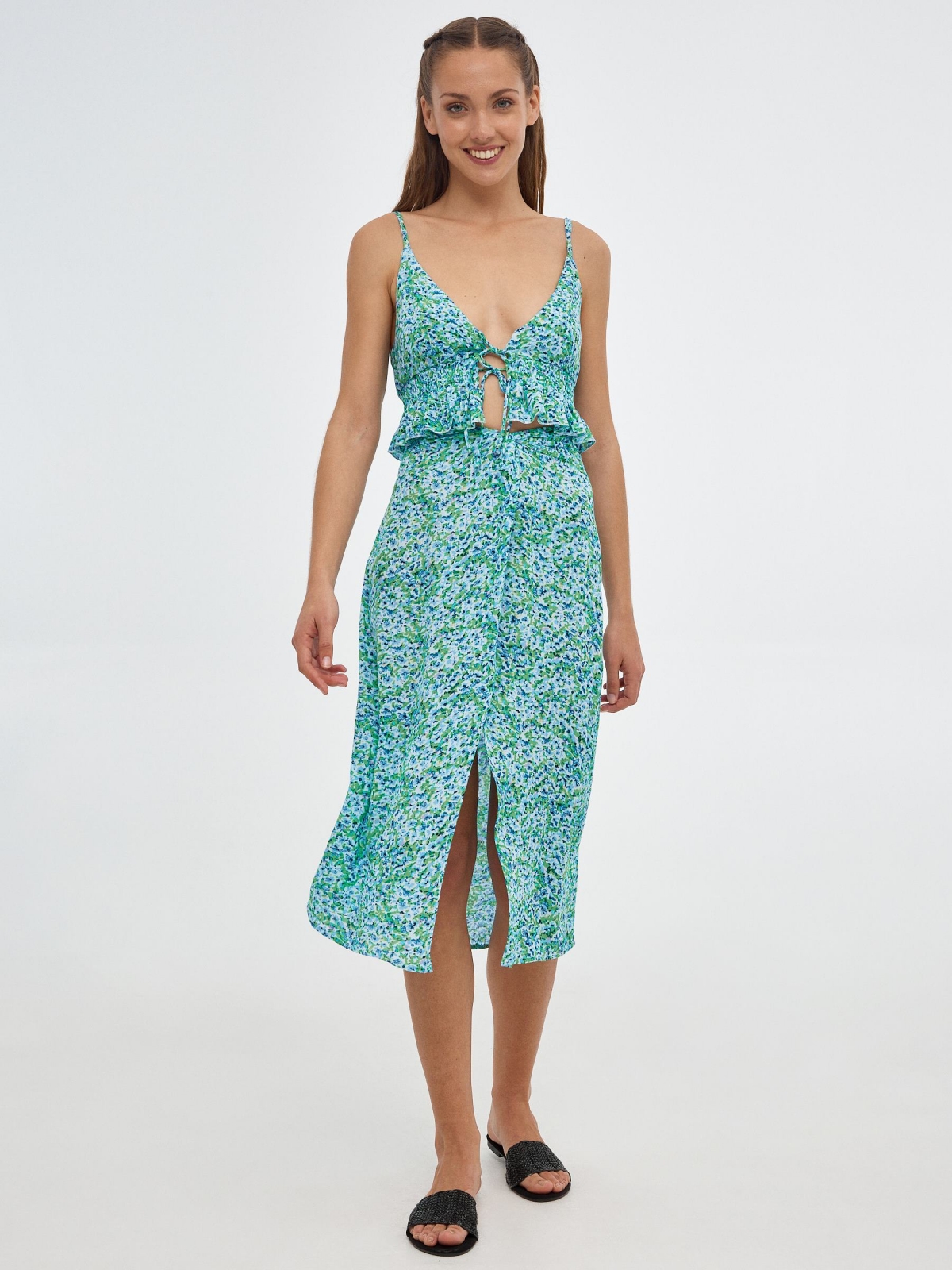 Knot printed midi skirt light blue front view