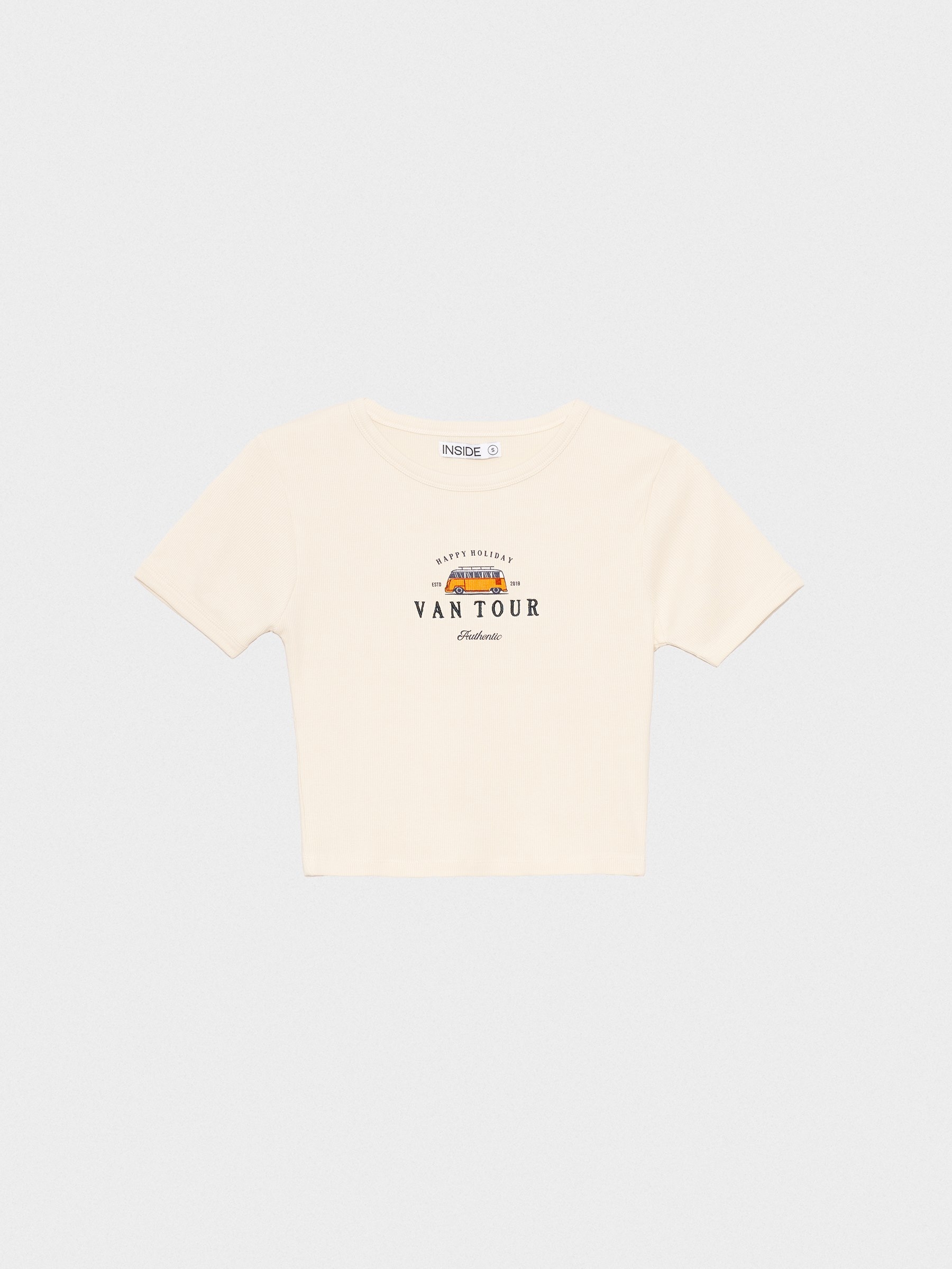 Camiseta crop VAN TOUR arena vista media frontal