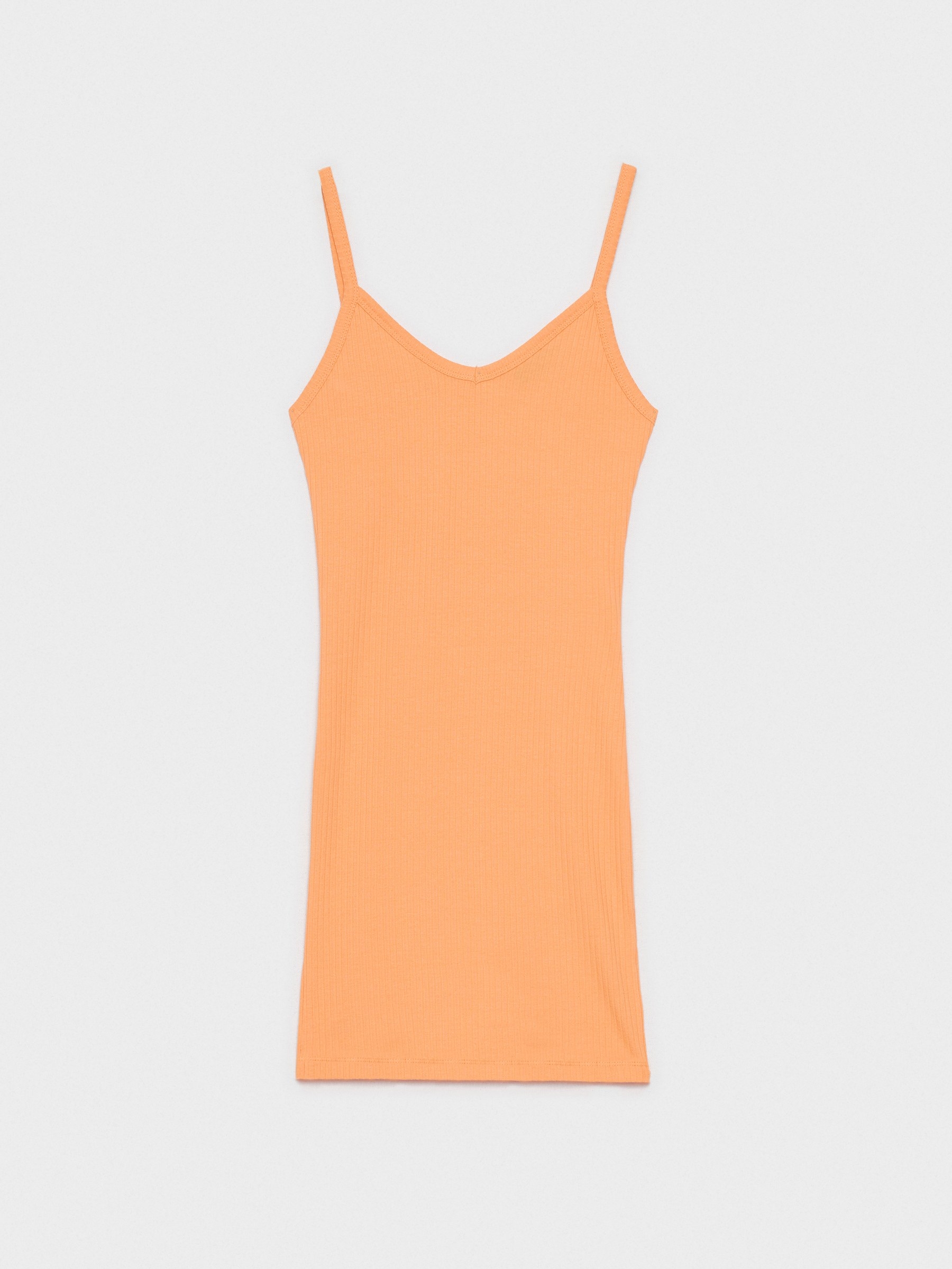 Vestido de tirantes canalé naranja vista media frontal