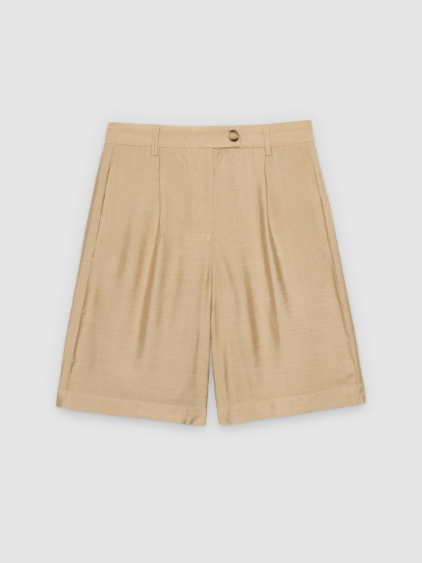  Mid-rise fluid Bermuda shorts sand front view