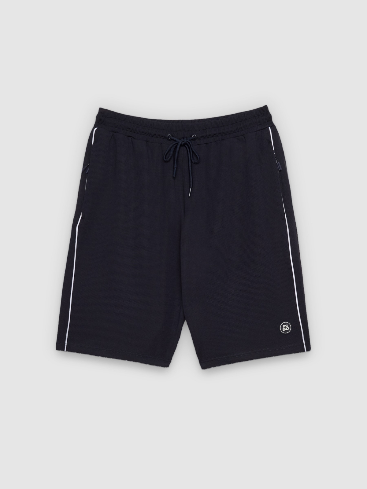 %Pto% Bermuda jogger de moletom com cordões azul marinho vista frontal