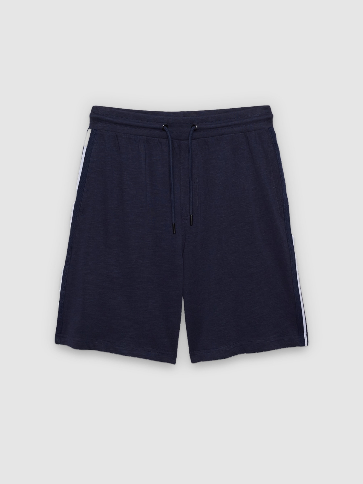 %Pto% Bermuda jogger com bandas laterais azul marinho vista frontal