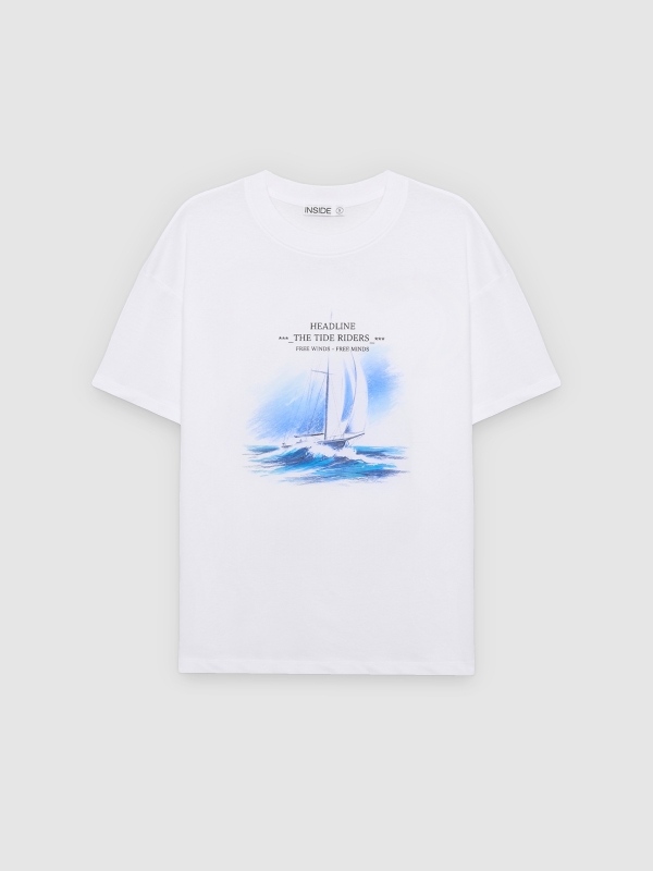  Camiseta estampado velero blanco vista frontal