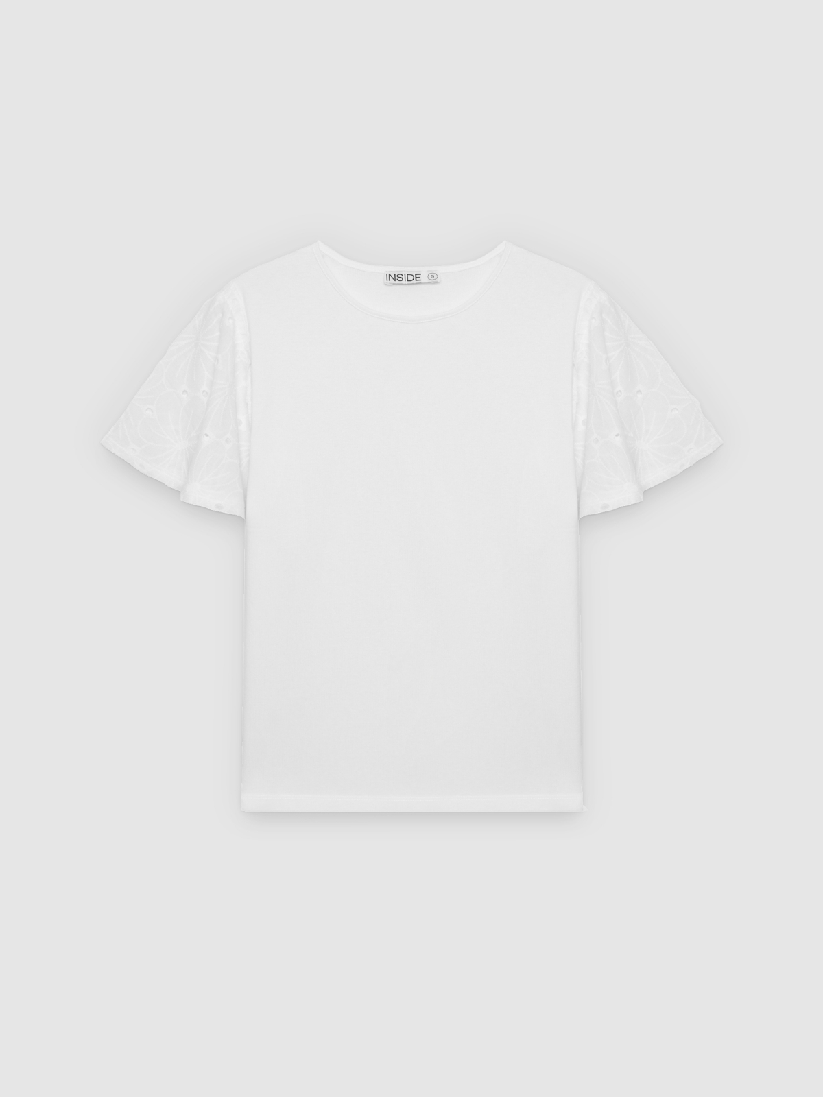 %Pto% Swiss embroidered cotton T-shirt white front view