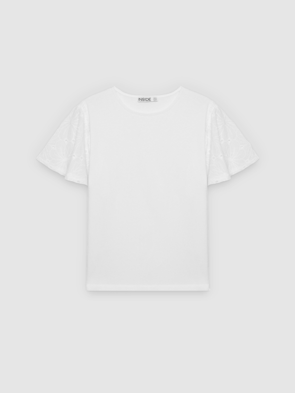  Camiseta algodón bordado suizo blanco vista frontal