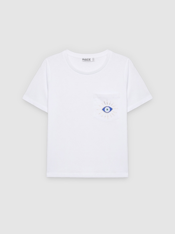  Camiseta olho étnico com miçangas branco vista frontal