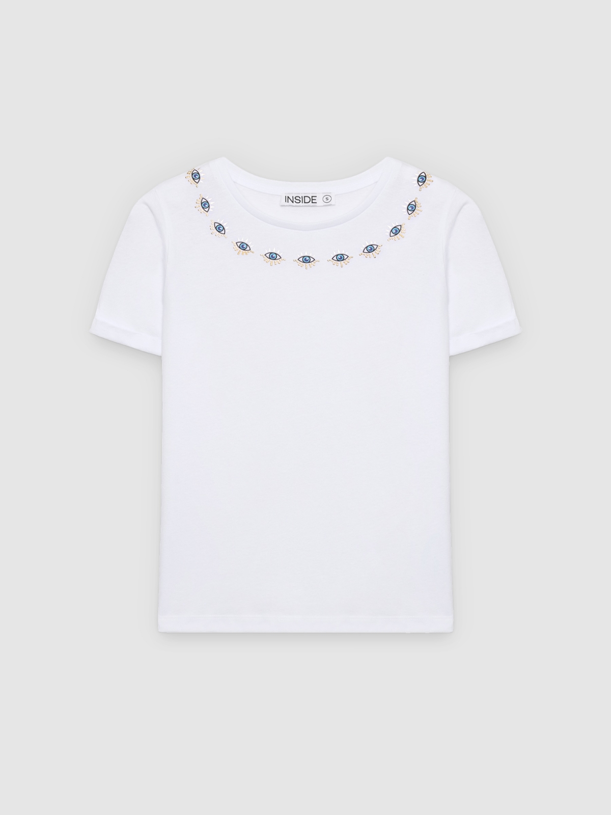 %Pto% Camiseta étnica con abalorios blanco vista frontal