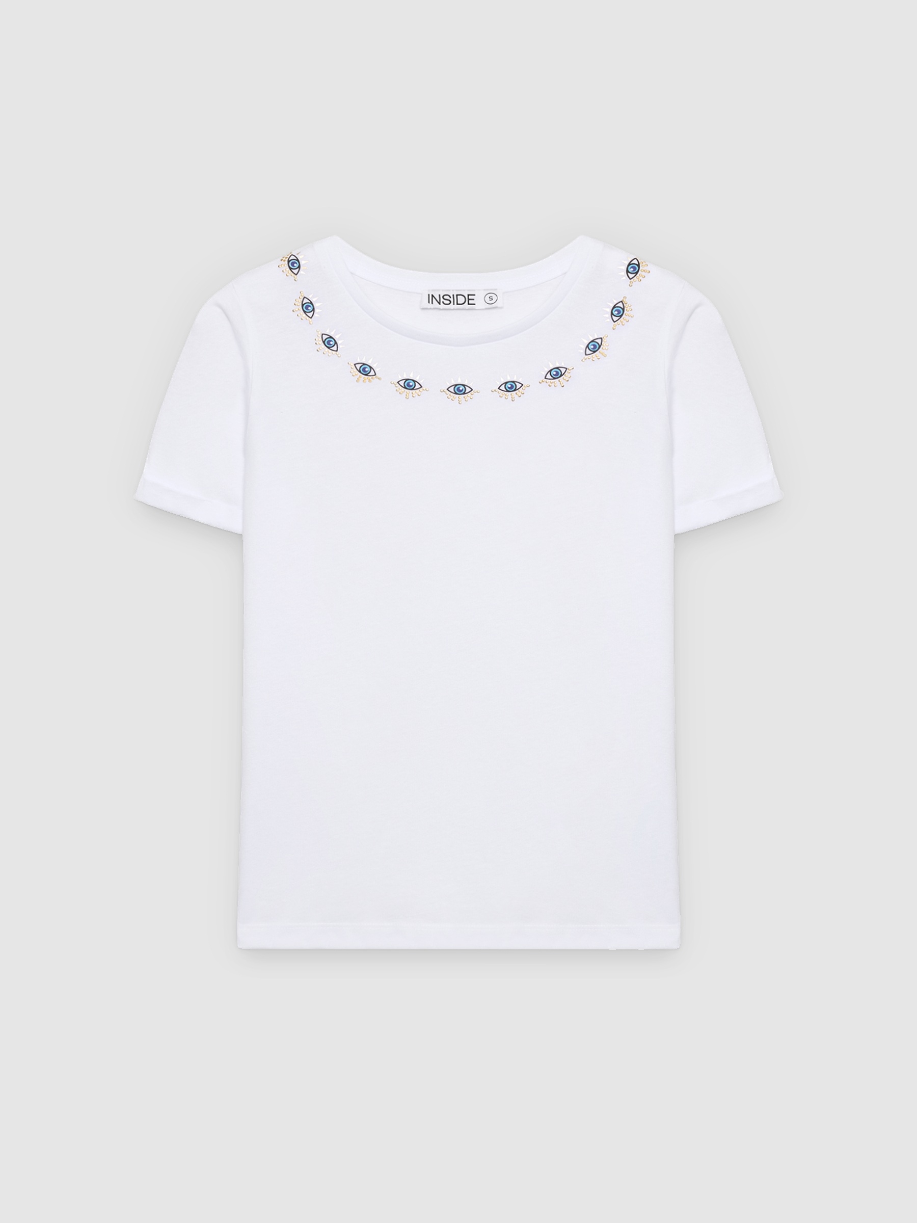 %Pto% Camiseta étnica con abalorios blanco vista frontal