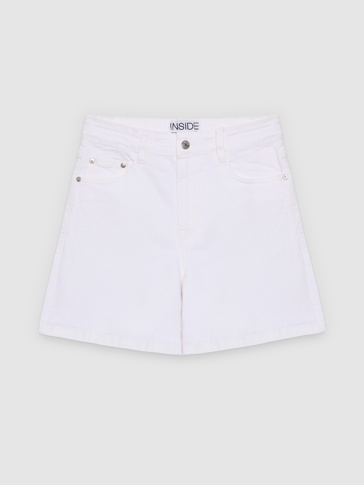 %Pto% High-waisted twill Bermuda shorts white front view