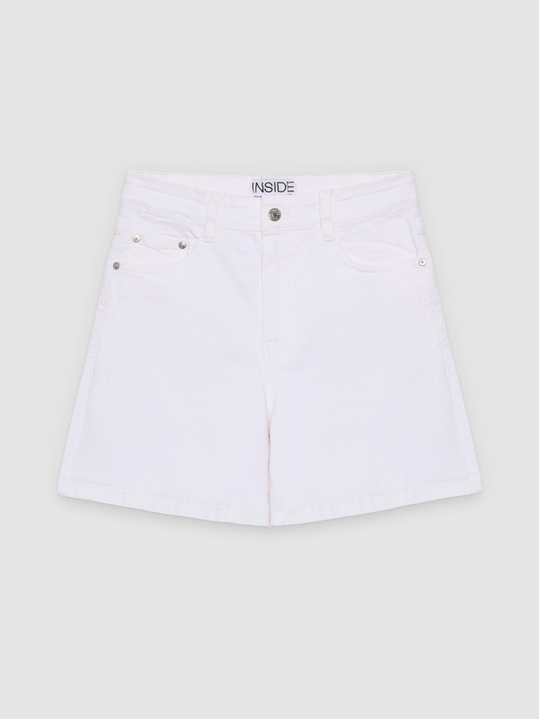  High-waisted twill Bermuda shorts white front view