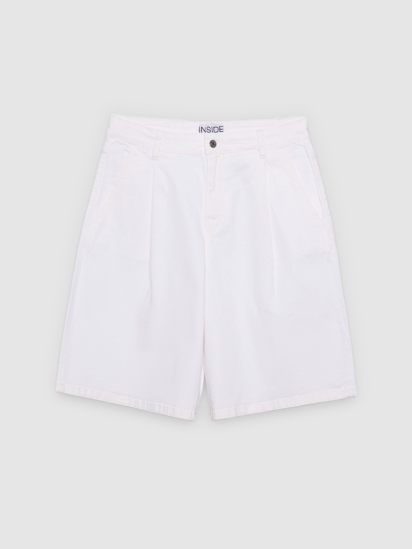  Bermuda fluida de cintura alta com pregas branco vista frontal