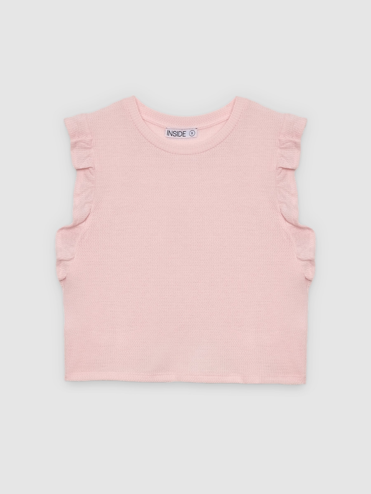 %Pto% camiseta regata com babados rosa claro vista frontal