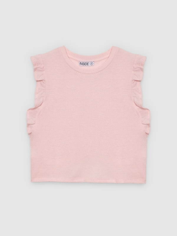  camiseta regata com babados rosa claro vista frontal