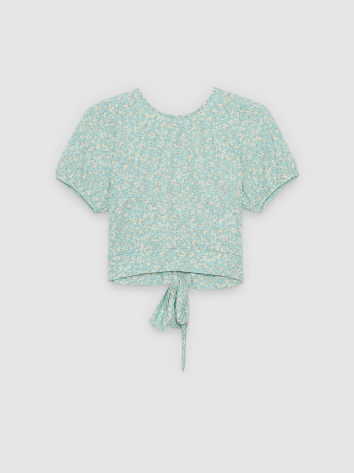 %Pto% Camiseta cropped estampado floral água-marinha vista frontal