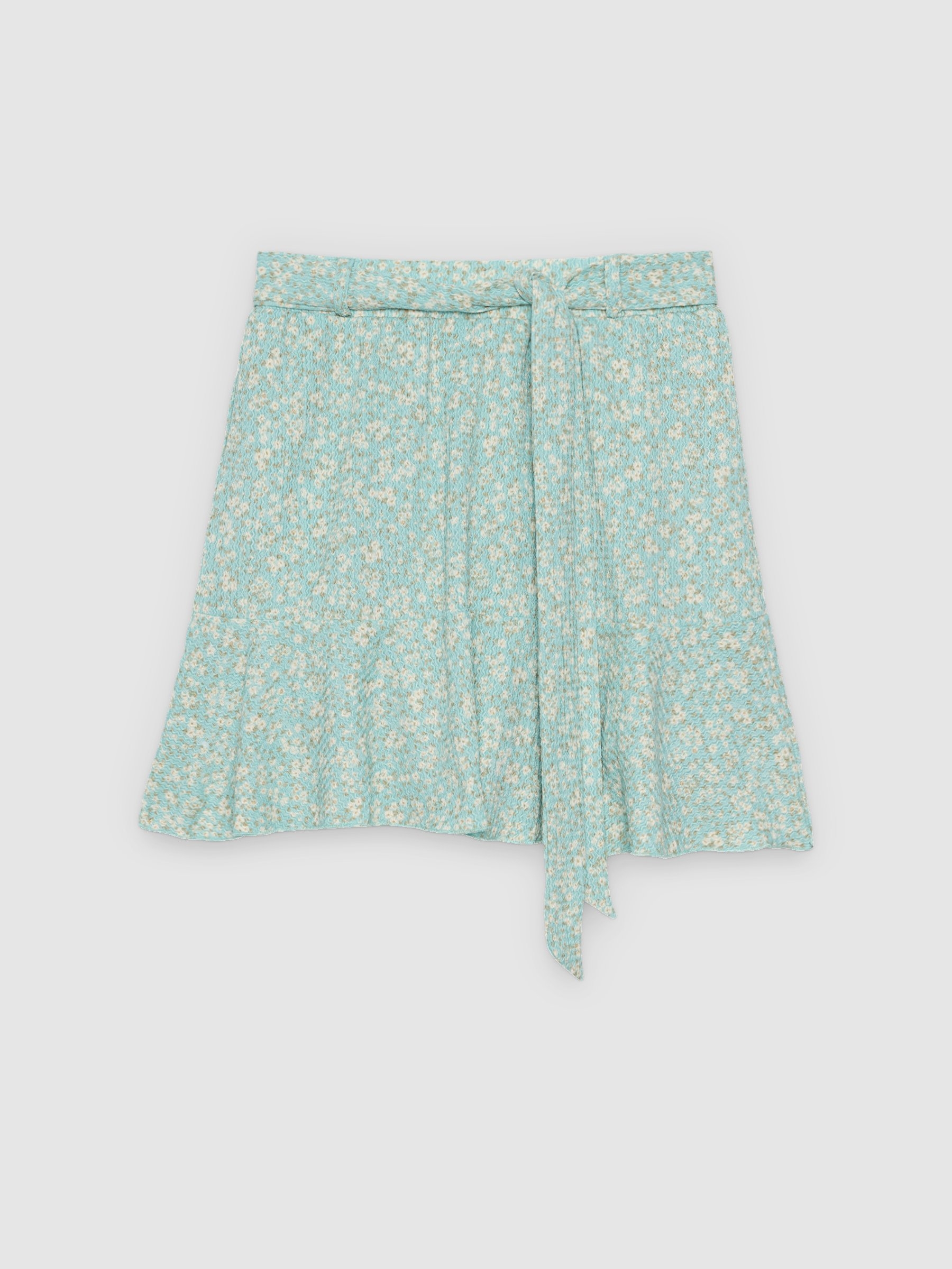 floral skort with ruffles aquamarine middle front view