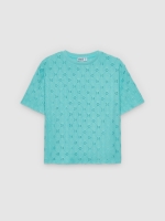 %Pto% Swiss embroidered openwork T-shirt light blue front view