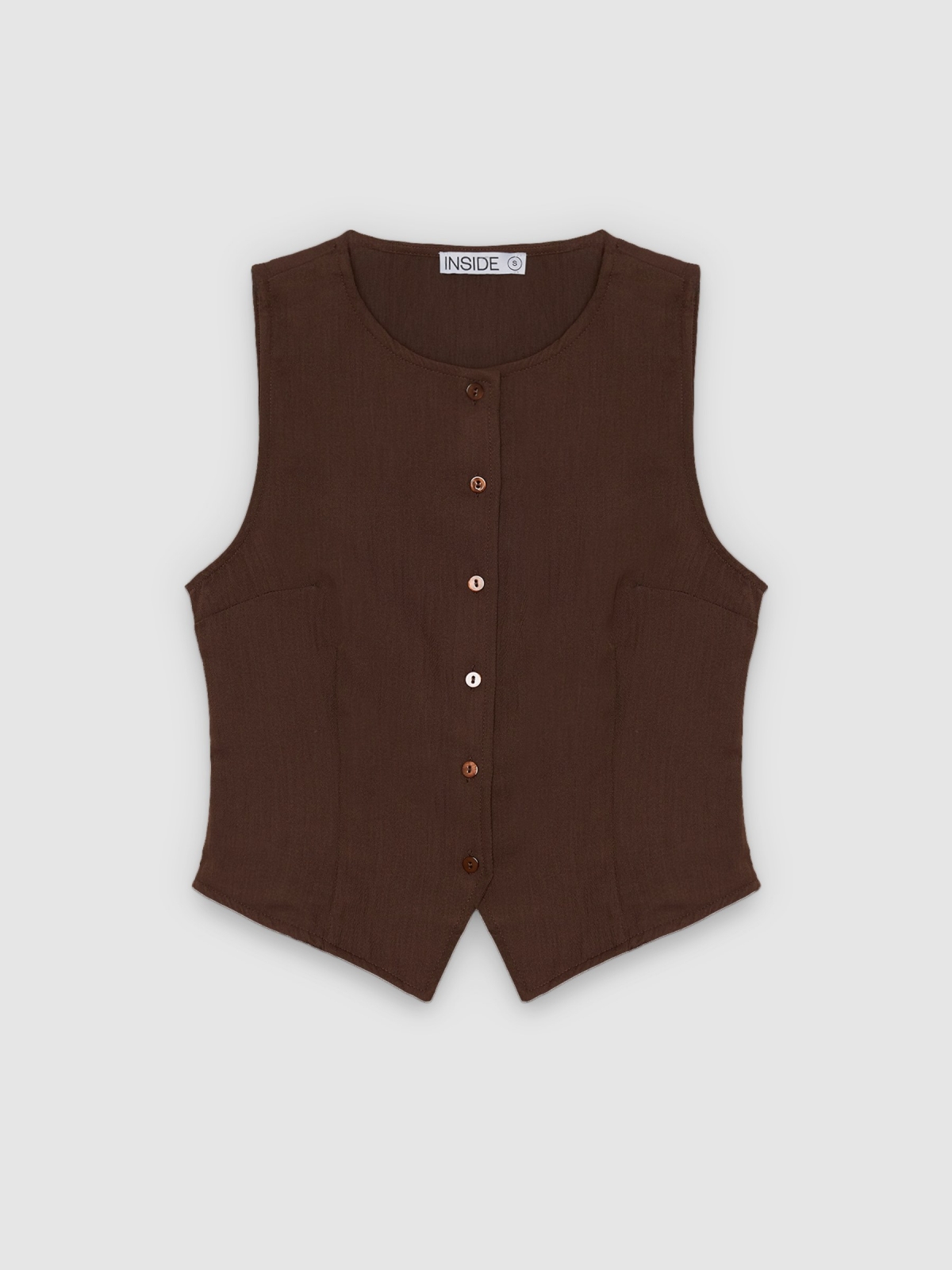 %Pto% Textured button-placket top chocolate front view