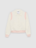 %Pto% Jaqueta rib contrastante off white vista frontal