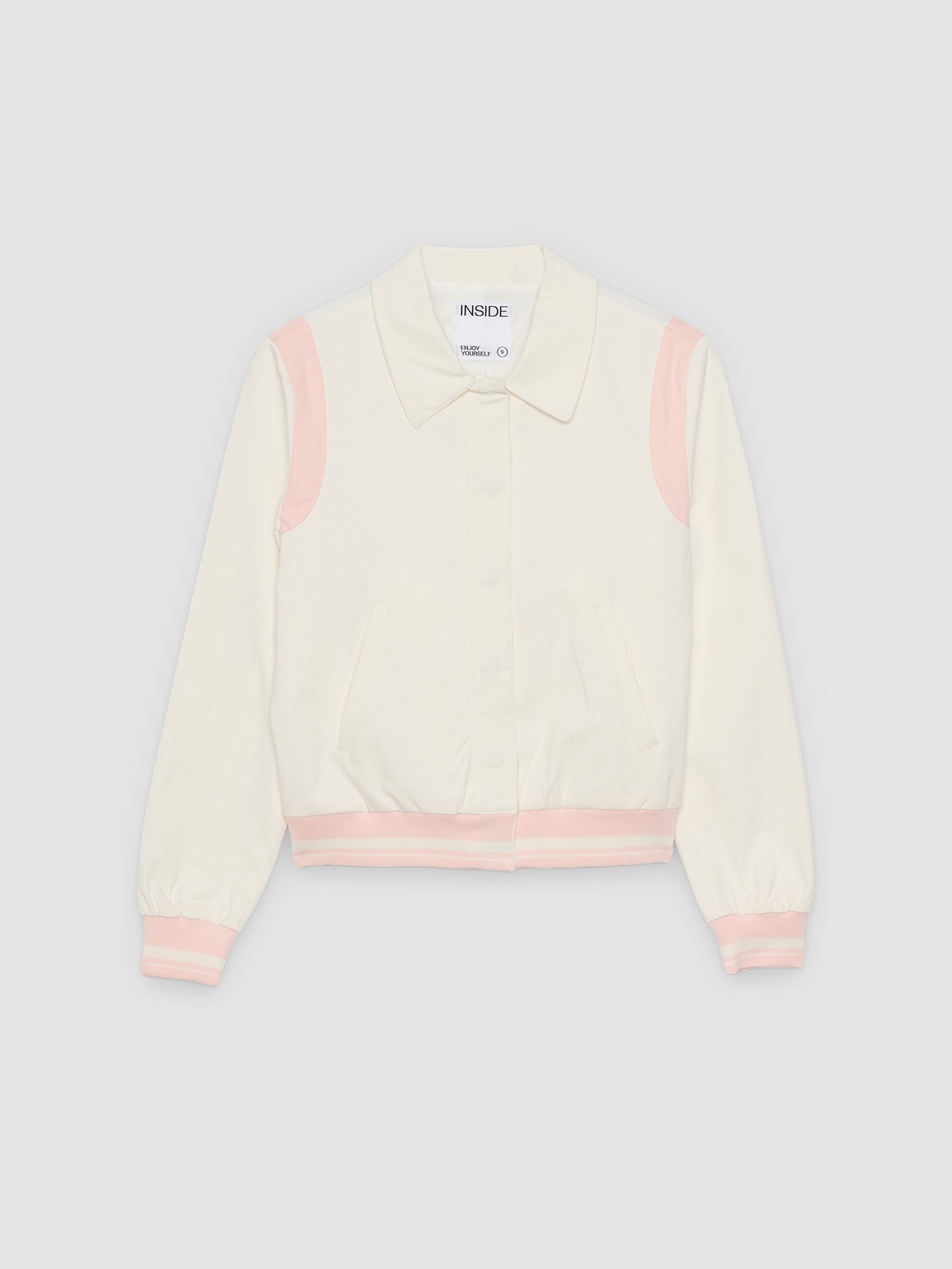 Jaqueta rib contrastante off white vista meia frontal