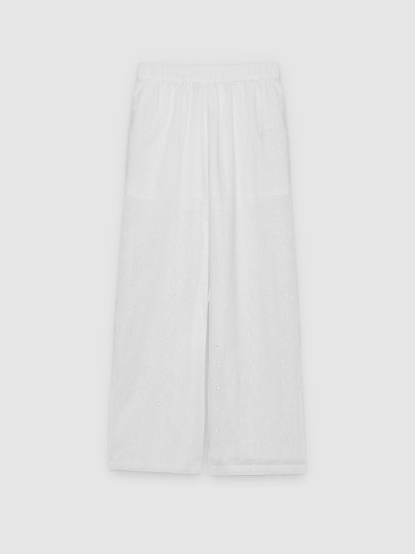 %Pto% Swiss embroidered wide-leg pants white front view
