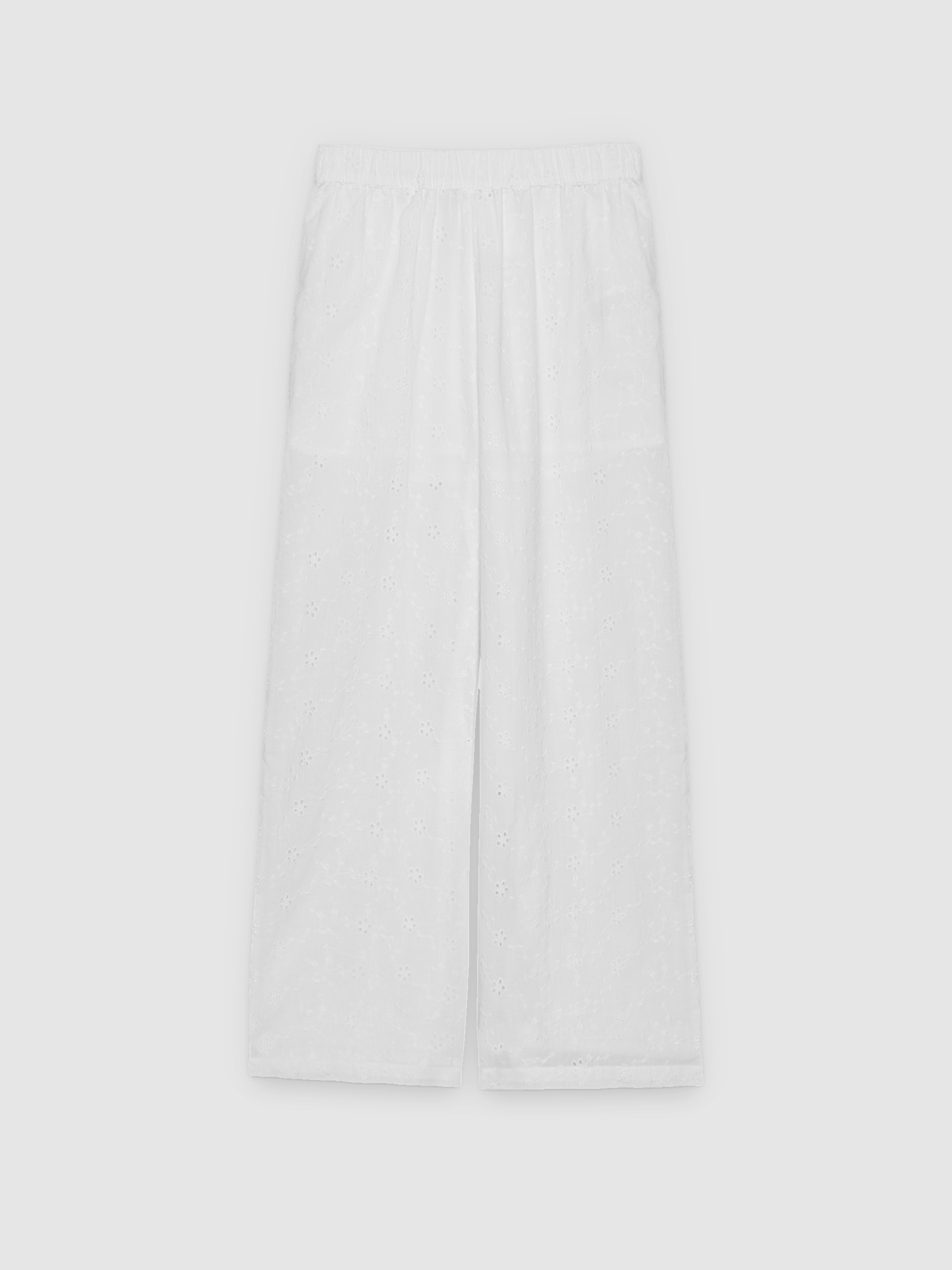 Swiss embroidered wide-leg pants white front view