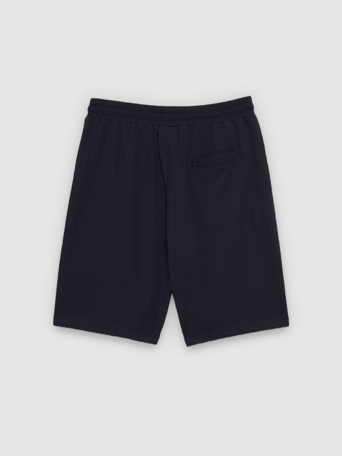 Bermuda jogger de moletom com cordões azul marinho vista traseira