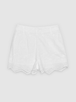 %Pto% Shorts bordado suizo tiro alto blanco vista frontal