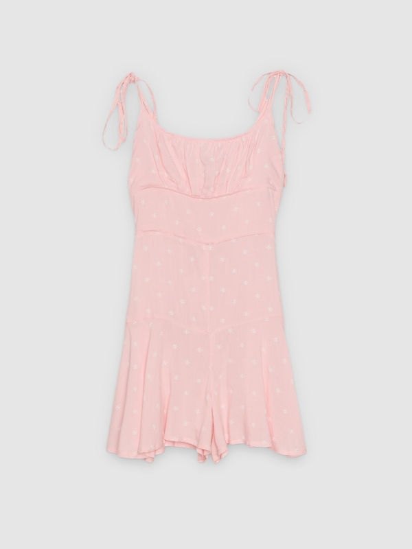 %Pto% Mono corto fruncido estampado rosa claro vista frontal