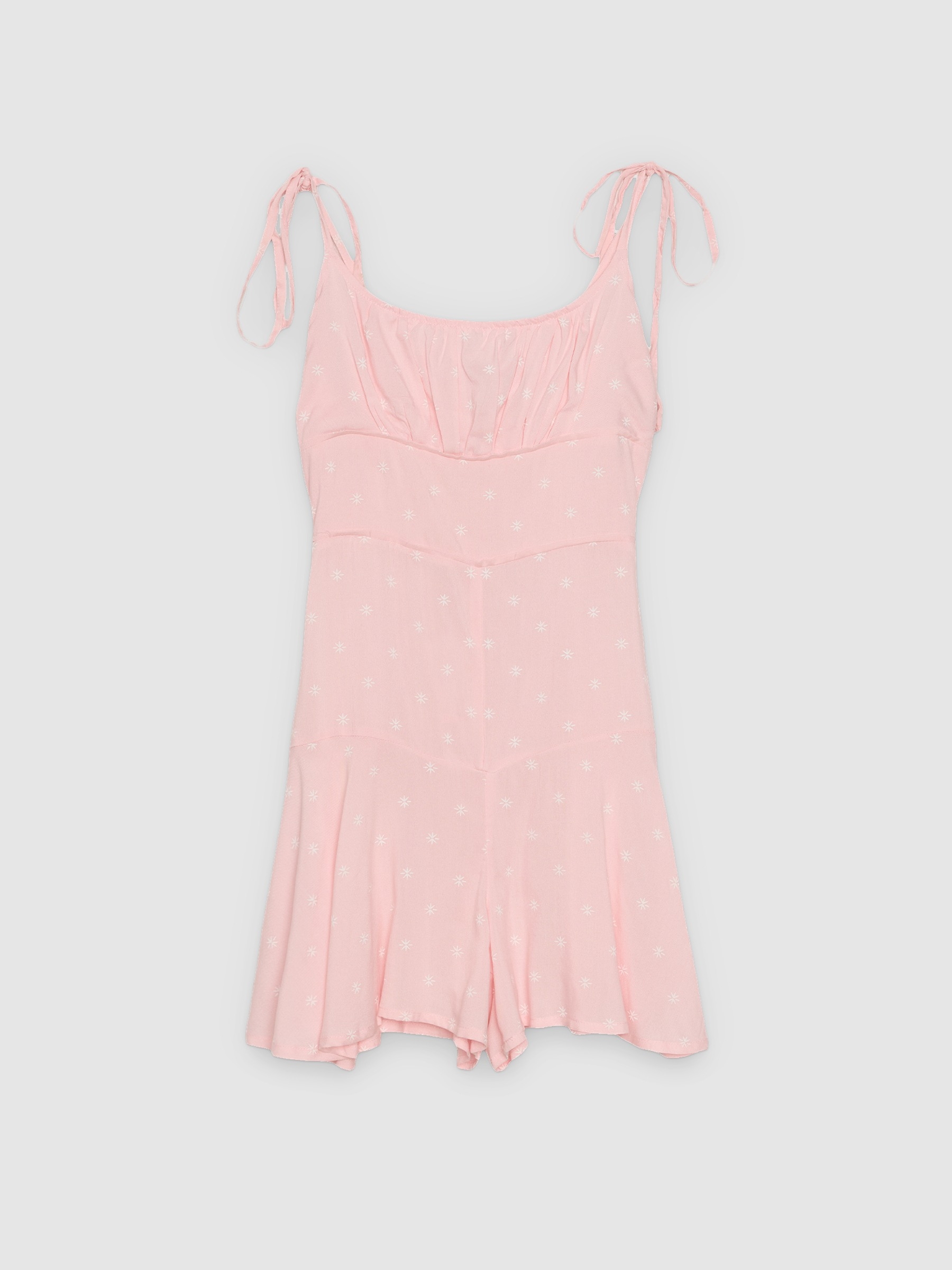 Printed ruched short jumpsuit light pink middle front view